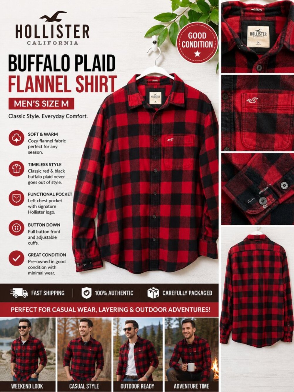 ❤️ HOLLISTER Buffalo Plaid Flannel Shirt ❤️ - Picture 1 of 7